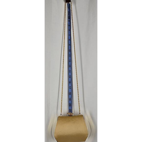 JESSICA MCCLINTOCK VINTAGE BLACK SATIN EVENING BAG 4"H x 5"L x 3"W 22" CHAIN - Picture 11 of 15